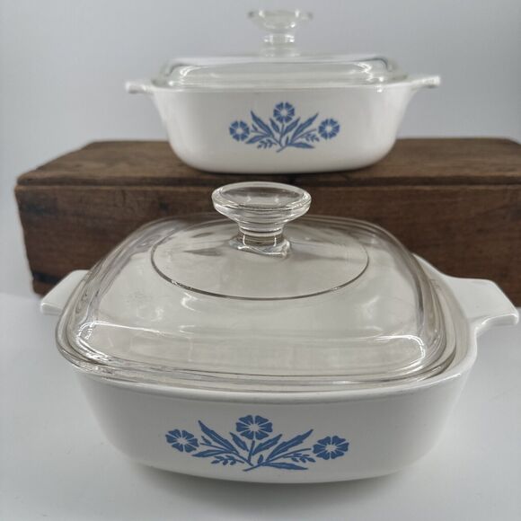 Corning Ware Blue Cornflower C-15 & C-24 Casserole Dishes 1 Quart 1959 RARE VTG - Picture 1 of 16
